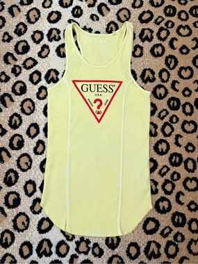 GUESS Y2K Yellow Logo Ribbed Longline Tank Top